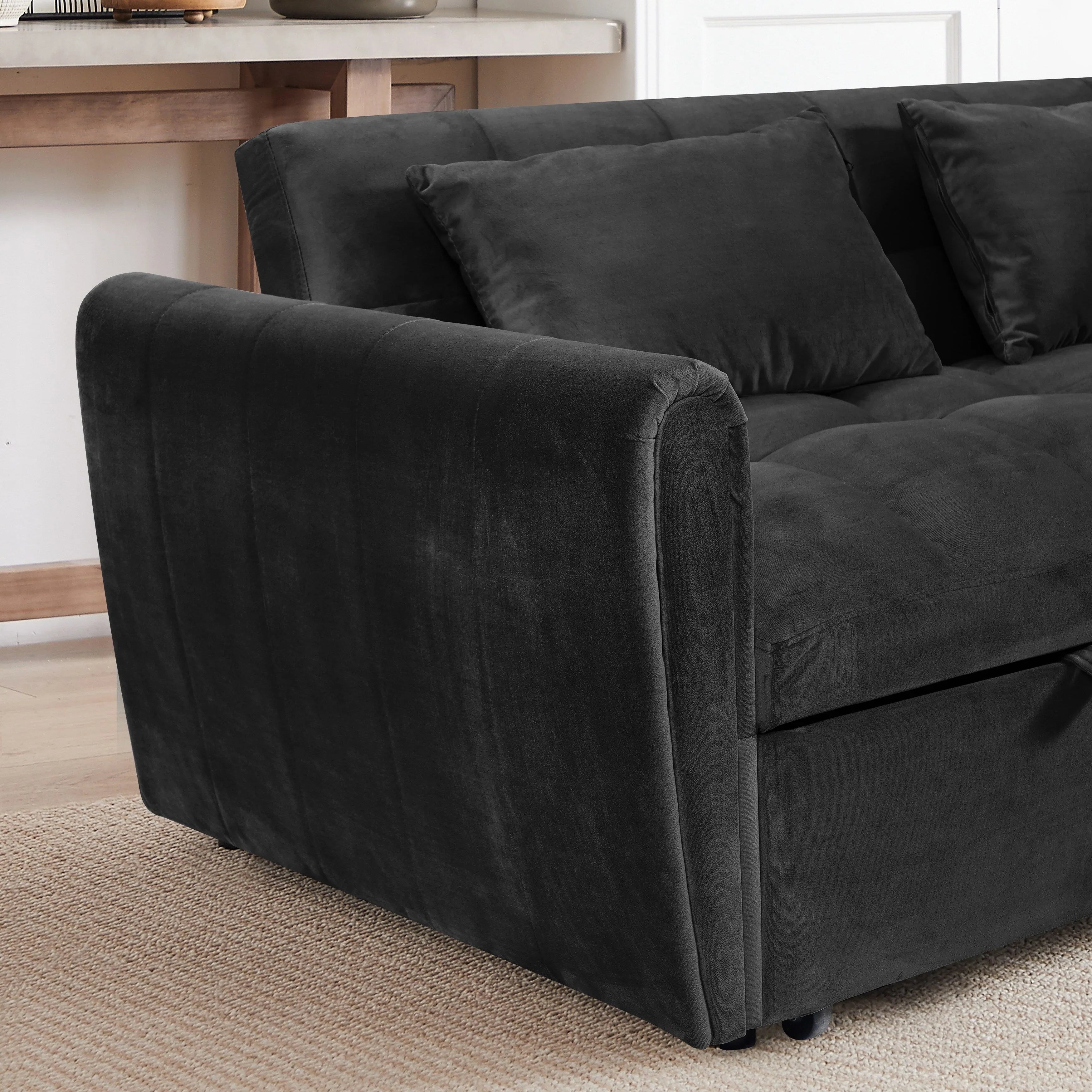 64.96 Velvet 3-in-1 Convertible Sofa Bed with Adjustable Back, Storage Pocket, and 500lb Weight Capacity – Image 22