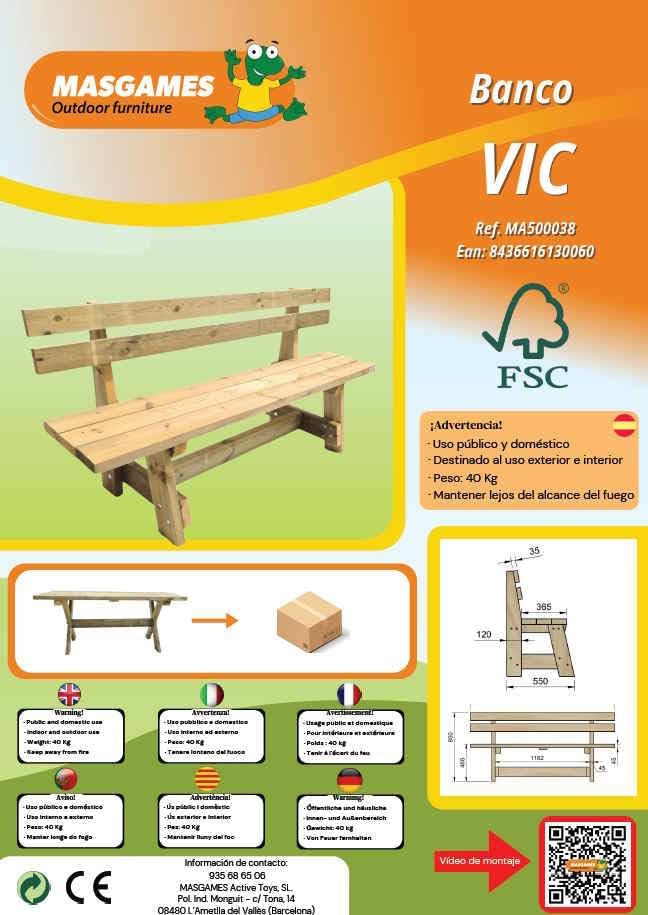 MASGAMES Banc avec dossier VIC Bois traité pour l'extérieur Autoclave Niveau IV 180 cm de long – Image 4