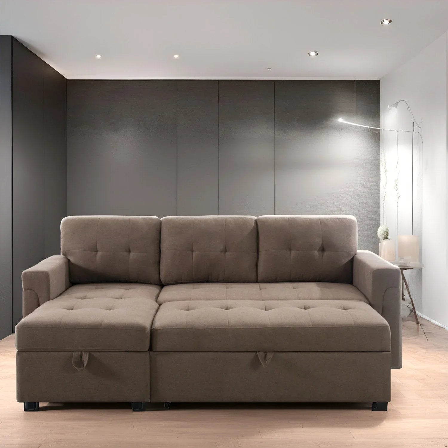 Convertible Reversible Sectional Sofa with Pull-Out Sleeper Bed, Hidden Storage Chaise, and Durable Legs – Image 119