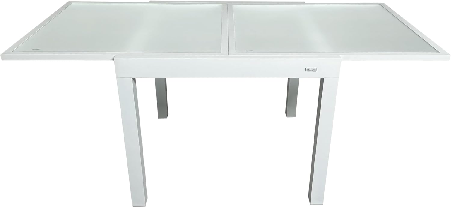 MOMMA HOME Table extensible de jardin en aluminium et verre trempé - Table carrée extensible d'extérieur - Dimensions 90/150 x 90 x 74 cm (blanc) – Image 3