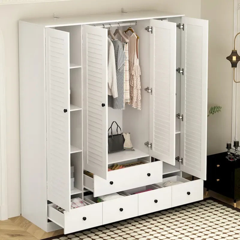 Wardrobe Armoire Closet 59W Large Freestanding Wardrobe Cabinet White – Image 39