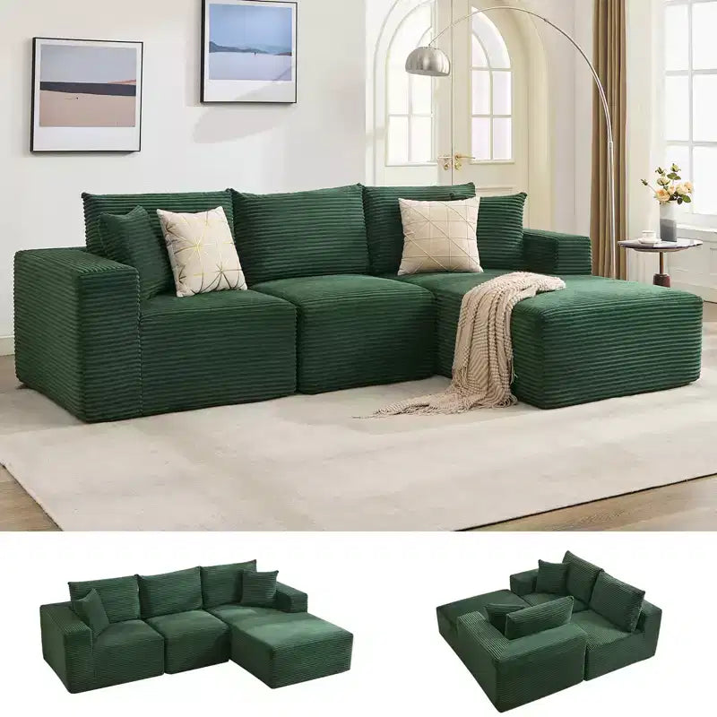 108 Modern Sofa Couch, 3 Seater Upholstered L Shaped Sofa with Pillows, Deep Seat Sofa, No Assembly Required – Image 5