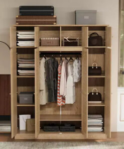 Alternative view of 70.87Tall 8-Door Large Capacity Armoire Wardrobe Closet with Hanging Rod, Adjustable Shelves and Rattan Decorative Doors