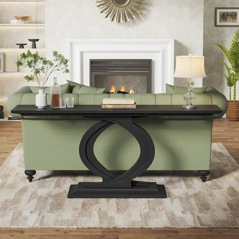 59 Inch Console Table for Entryway, White Farmhouse Sofa Tables for Living Room – Image 11