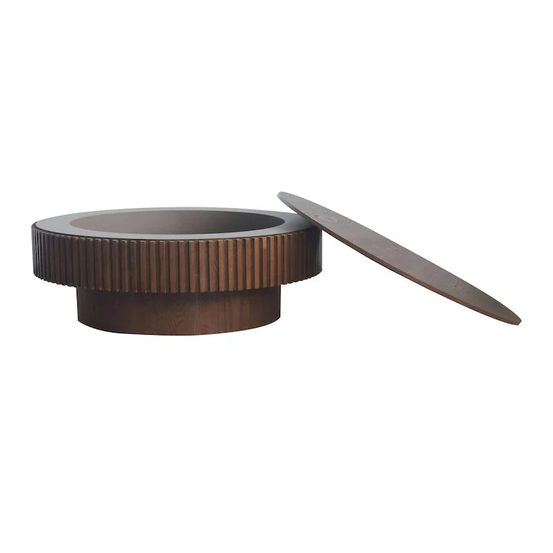 Modern Solid Wood Veneered Round Coffee Tea Table with Storage – Image 9