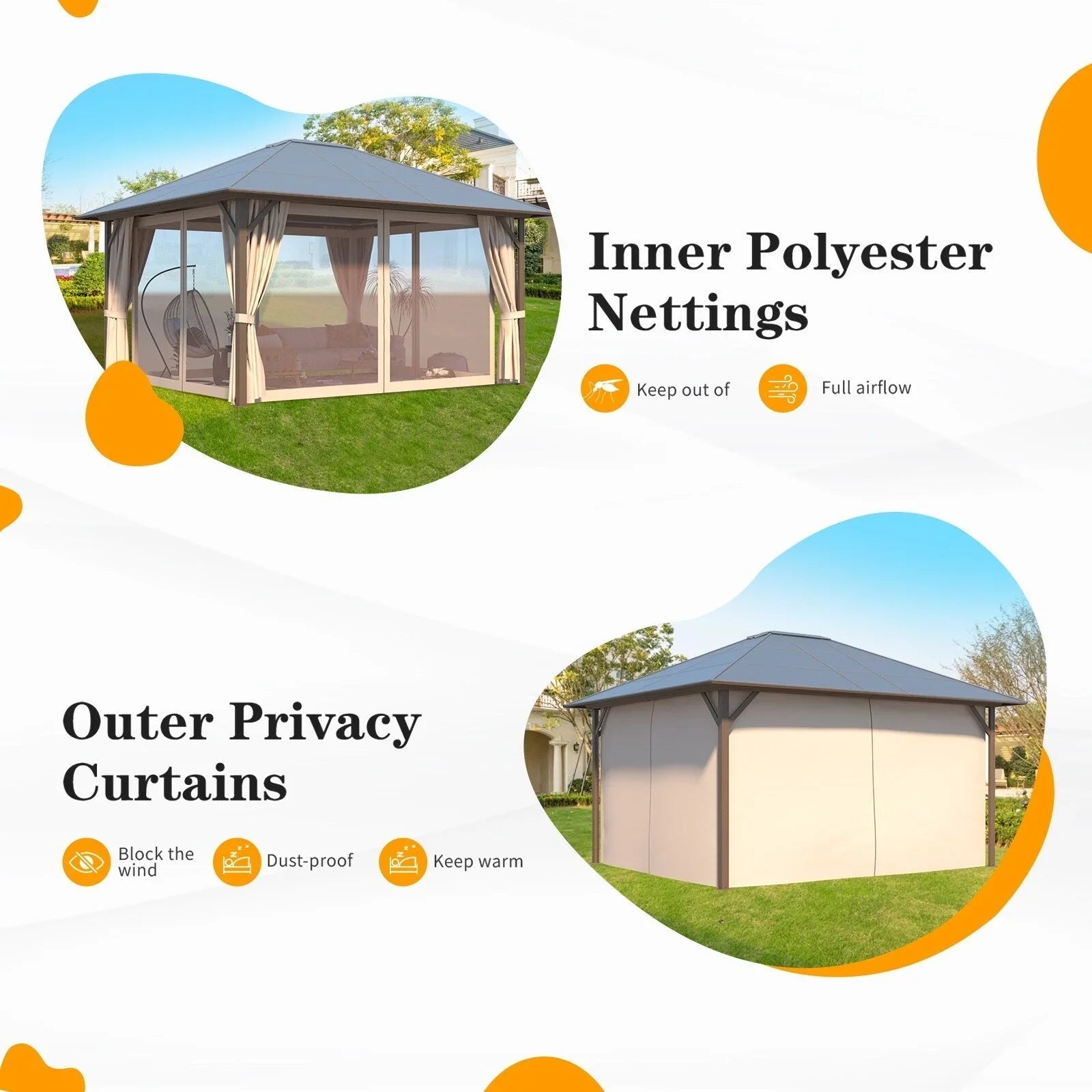 EROMMY Hardtop Gazebo,Outdoor Pergola with Double Roof & Netting & Curtains,Heavy Duty Canopy for Patio, Backyard, Pool party – Image 106