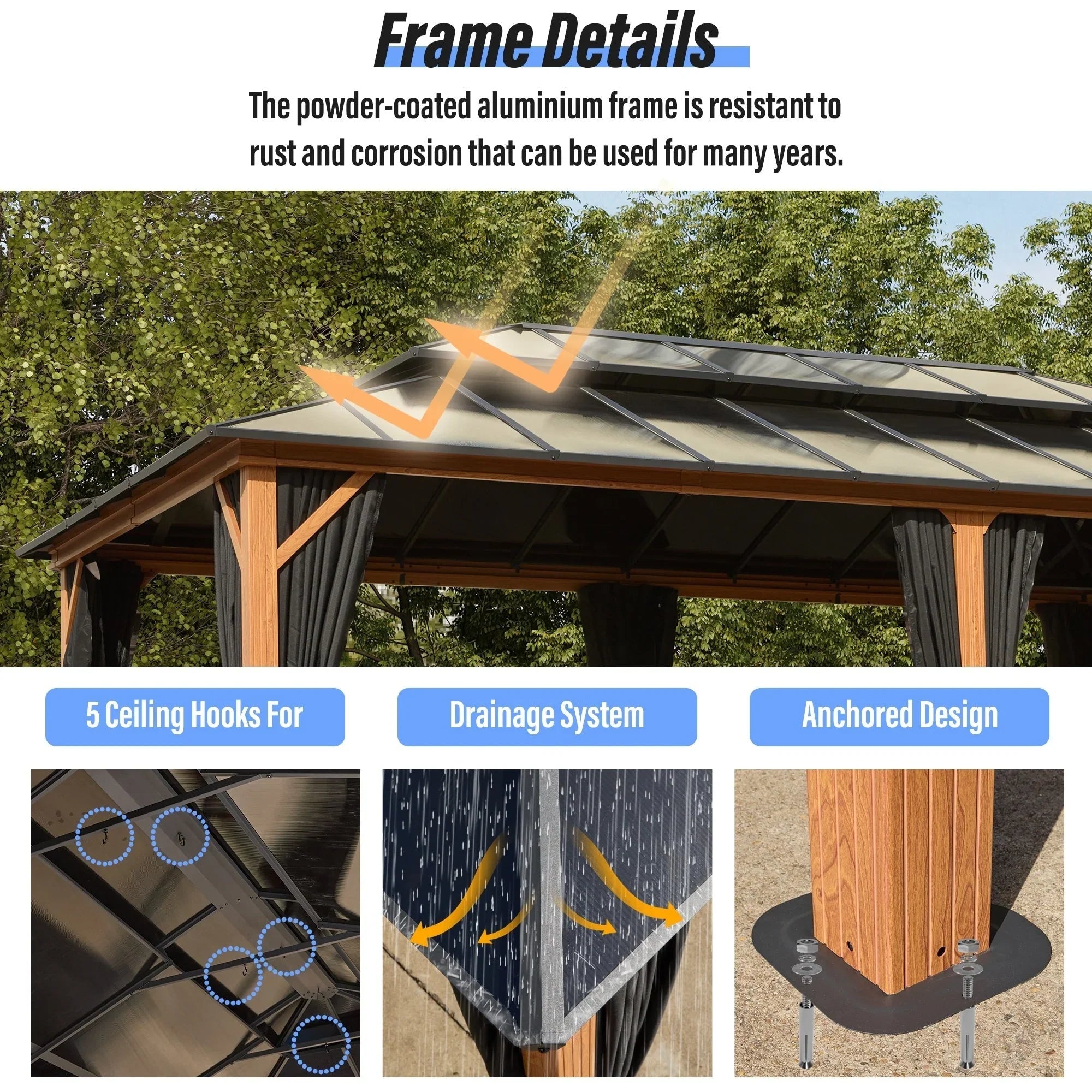 EROMMY Hardtop Gazebo,Outdoor Pergola with Double Roof & Netting & Curtains,Heavy Duty Canopy for Patio, Backyard, Pool party – Image 63