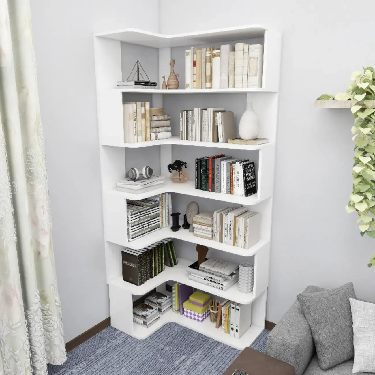Manufactured Wood Corner Bookshelf with 6 Shelves – Image 6