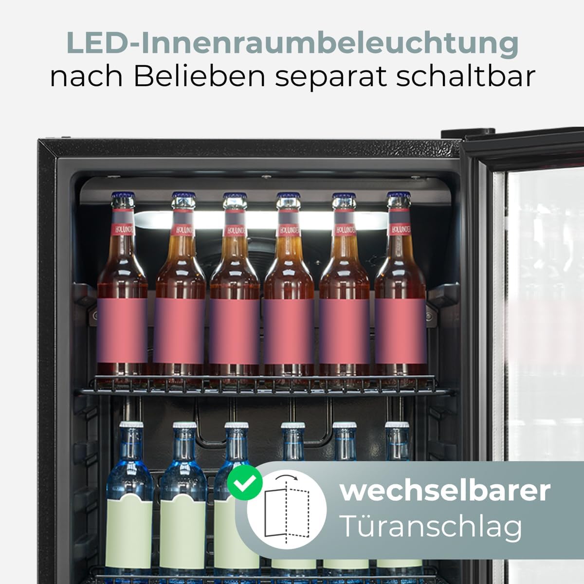 Bomann KSG 7292 Réfrigérateur avec porte en verre | Classe énergétique C | 143 cm | Réfrigérateur de boissons 2-12 °C | MultiAirflow | 5 étagères grillagées | Butée de porte interchangeable | 236 l | – Image 4