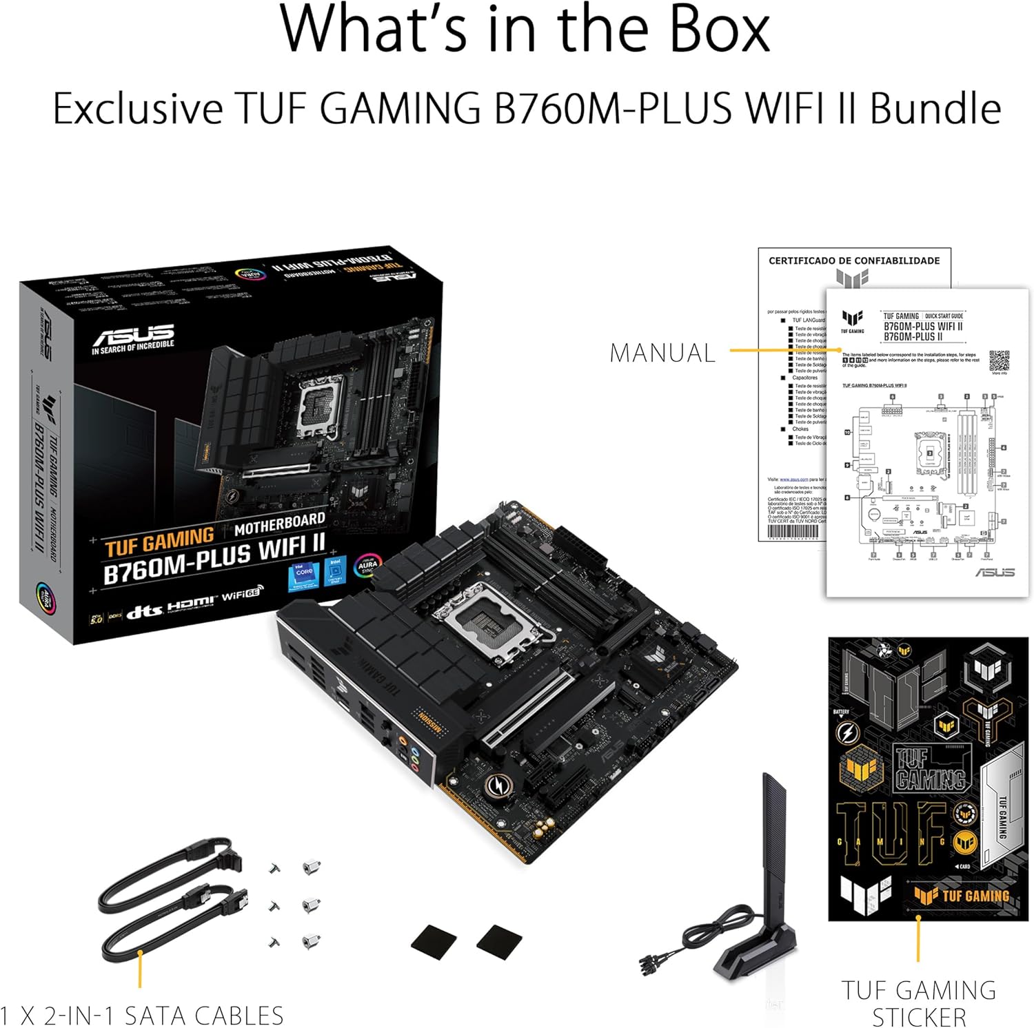 TUF Gaming B760M-PLUS WiFi II Carte mèreB760 LGA 1700 mATX (PCIe 5.0, M.2, DDR5, WiFi 6E, Antenne Q, Realtek 2,5 Go Ethernet, DP, HDMI, SATA 6 Gbps, USB Type-C, Thunderbolt 4, Aura Sync) – Image 7