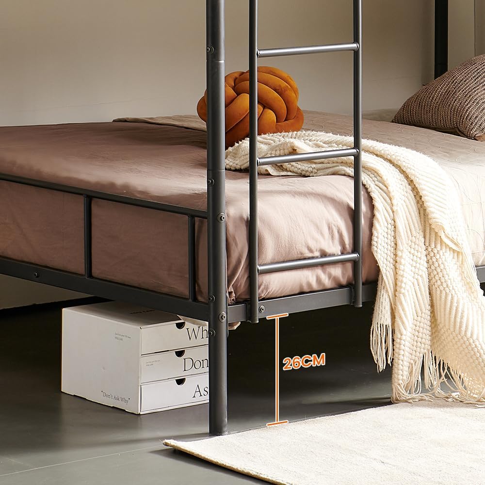 DORAFAIR Lit superposé 90 x 200 cm, en Métal, avec Sommier à Lattes, Echelle et Protection Anti-Chute, Lit Double, Noir – Image 3