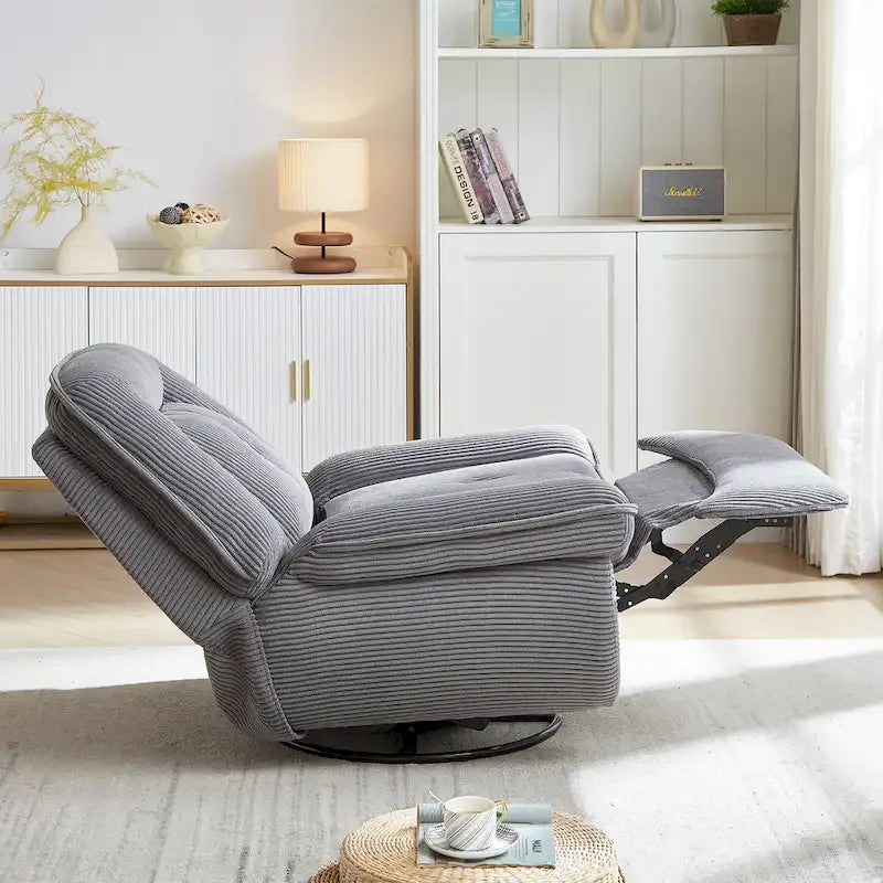 Corduroy Swivel Glider Recliner, Footrest for Living Room – Image 23