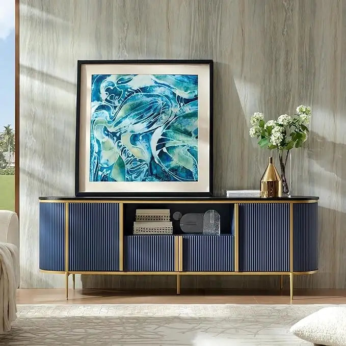 Modern Luxury TV Stand, Entertainment Cente, with Faux Marble Top – Image 17