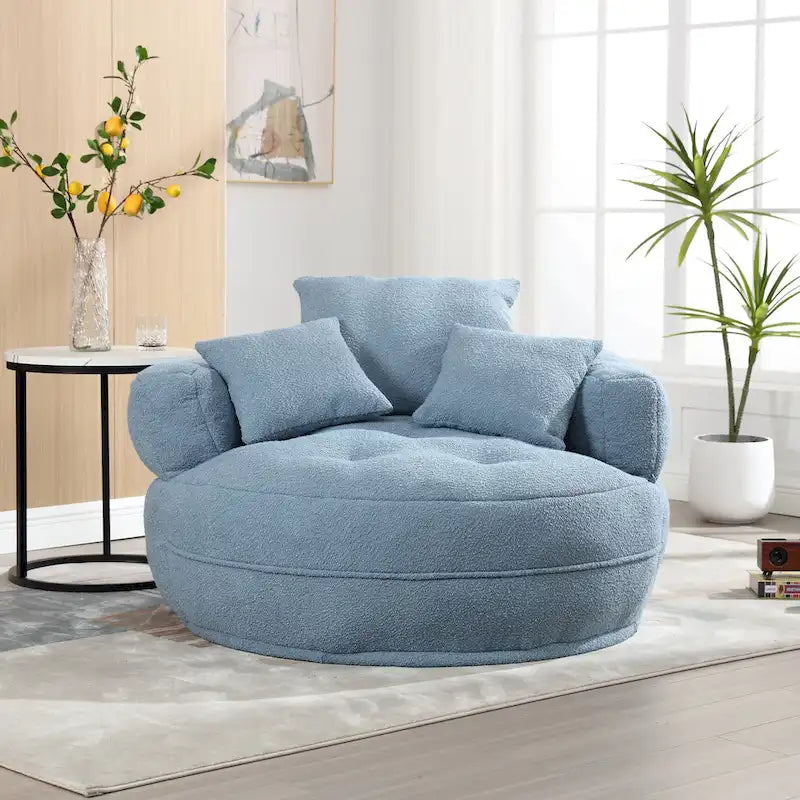 Round Lazy Sofa Chair – White/Blue/Grey/Yellow/Orange/Rose Red/Navy/Green, Single & Couple Seat – Image 19