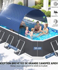 Alternative view of Luxfero Piscine Rectangulaire Tubulaire avec Auvent, Piscine hors sol Pliable Grande, Metal Frame Piscine Tubulaire Épaissi, Facile à Ranger&Épuisement Piscine pour Jardin et Famille,228 x 127 x 50 cm