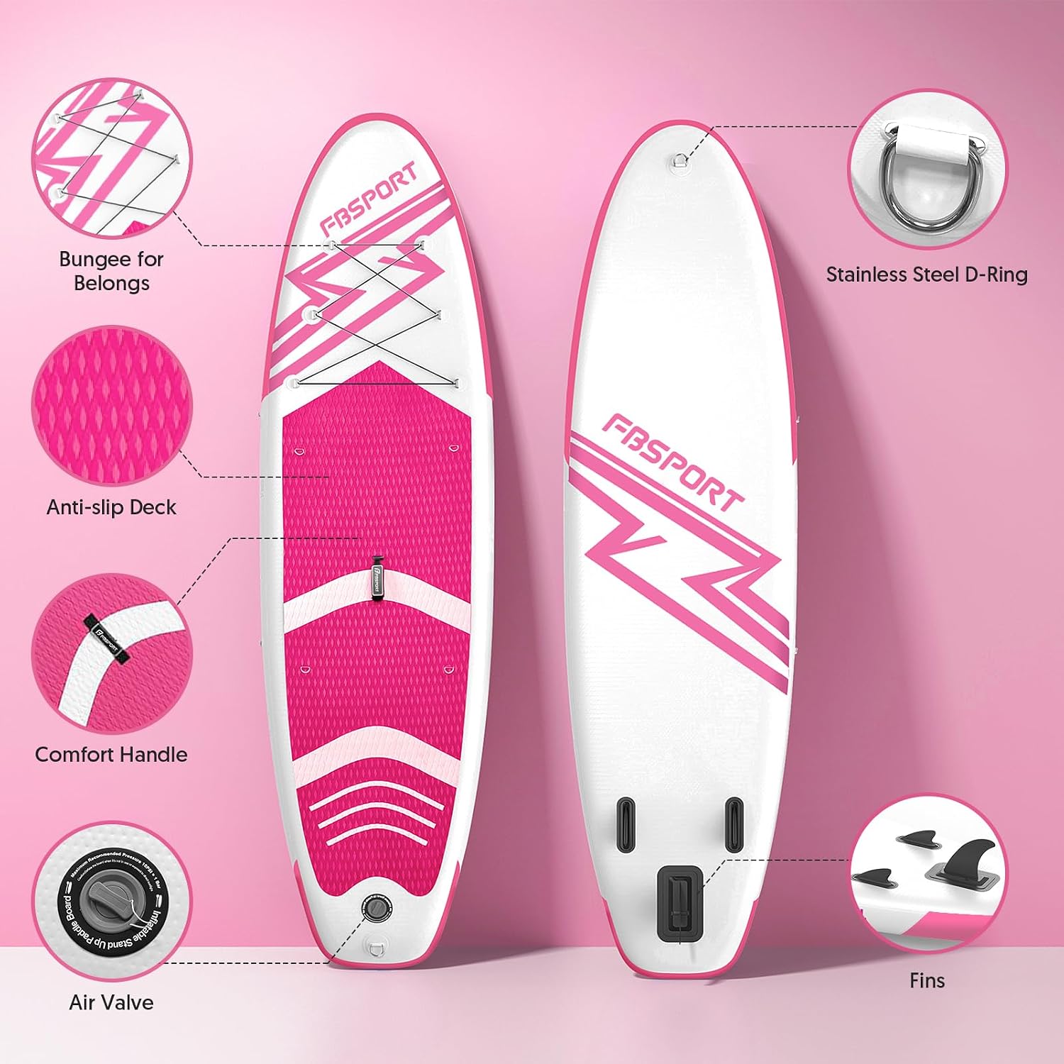 FBSPORT 11' Premium Inflatable Stand Up Paddle Board, Yoga Board with Durable Sup Accessories & Carry Bag.Wide Stance, Surf Control, Non-Slip Deck, Leash, Paddle and Pump for Youth & Adult – Image 3