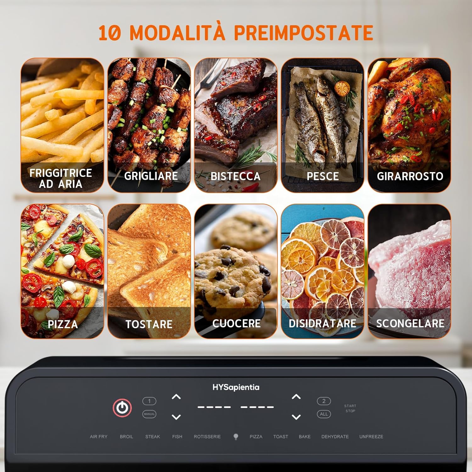 HYSapientia Four de 22 litres, Friteuse à air chaud, double panier, Friteuse à air chaud, 2400 W, 2 paniers en acier inoxydable, 10 fonctions, double température, divisée en deux gammes de serrage – Image 8