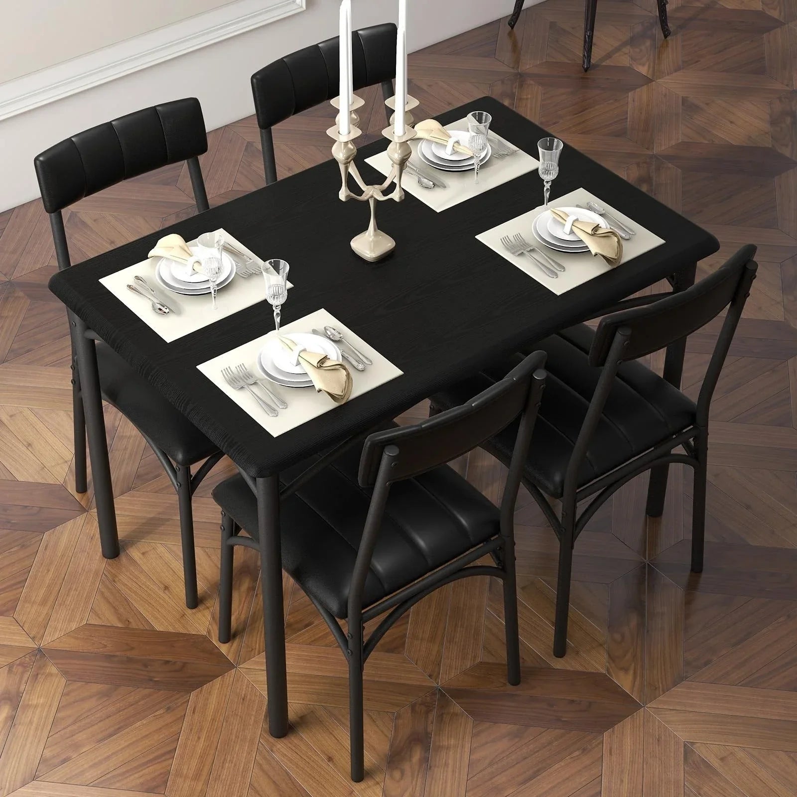 Rectangular Dining Table Set for 4 with Upholstered Chairs – Image 16
