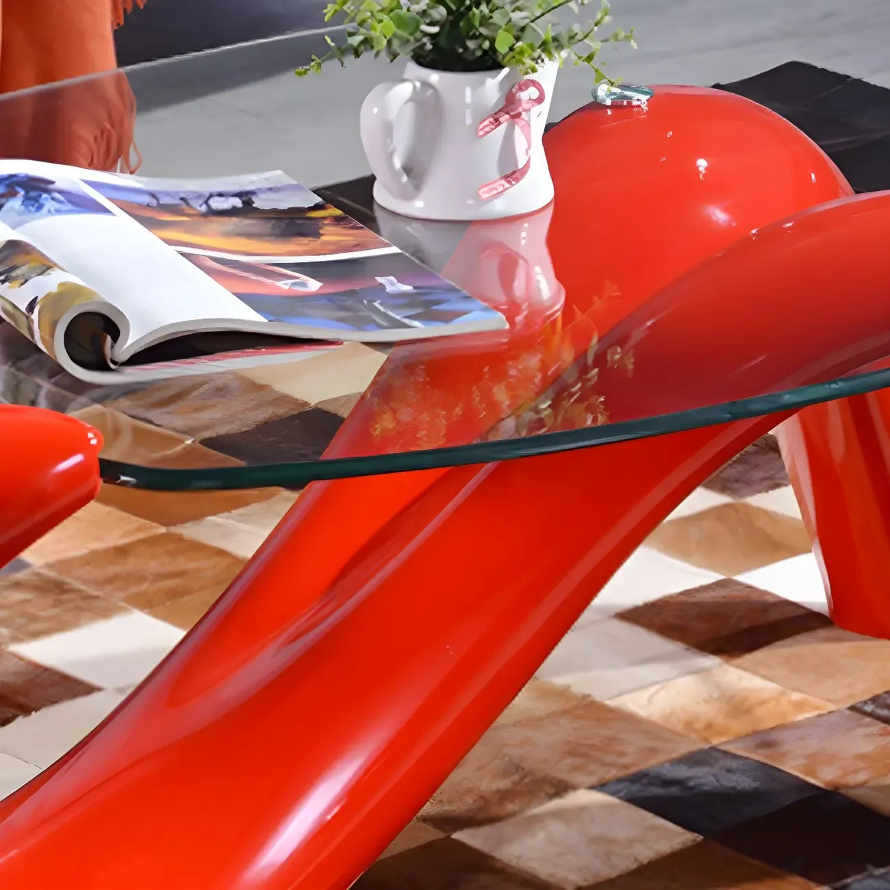 Abstract Modern Oval Glass Top Metal Base Coffee Table – Image 12