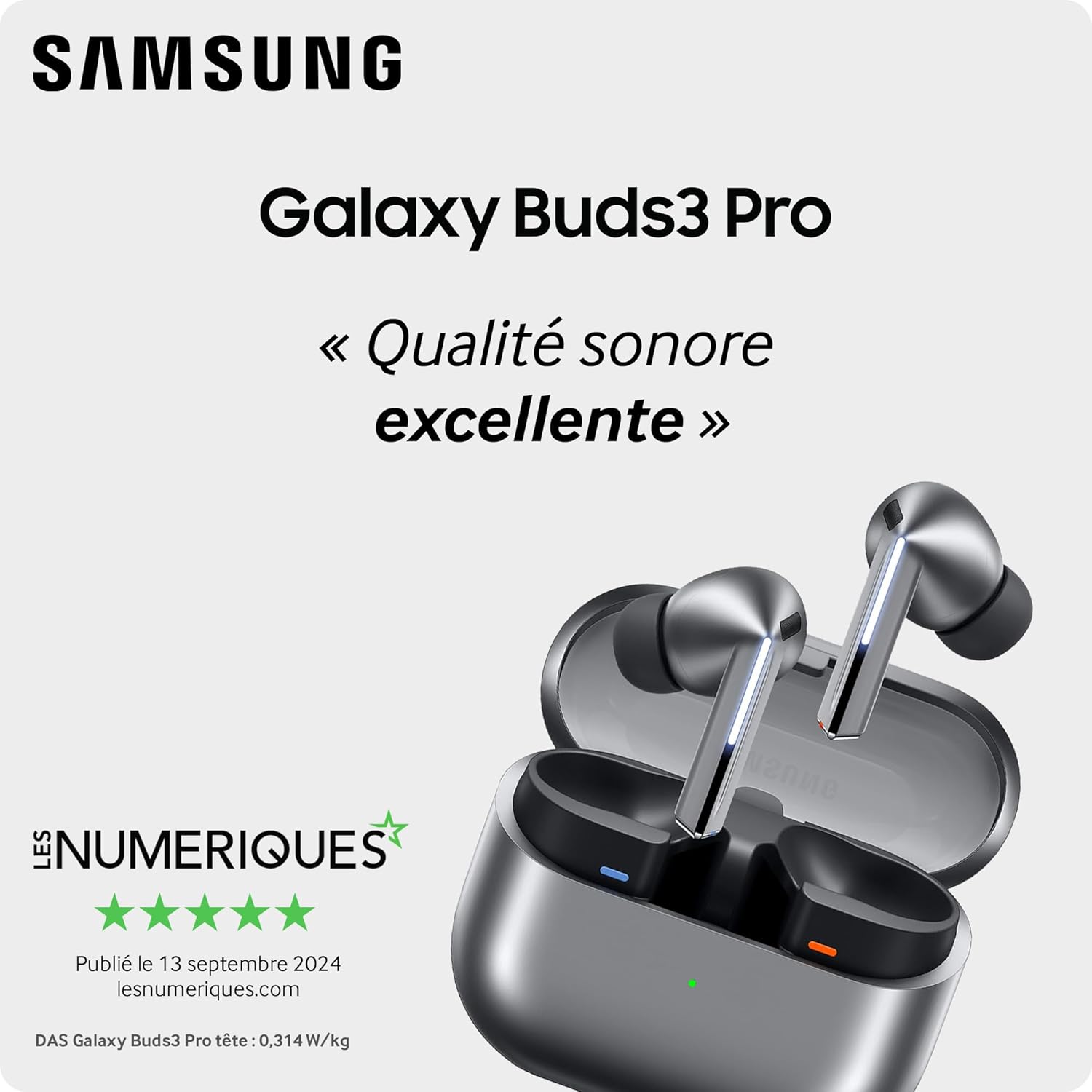 Buds3 Pro, Écouteurs sans Fil, Réduction Active de Bruit, Bluetooth, Argent, Audio 360, AI, Chargeur Secteur Inclus, (Version FR) – Image 2