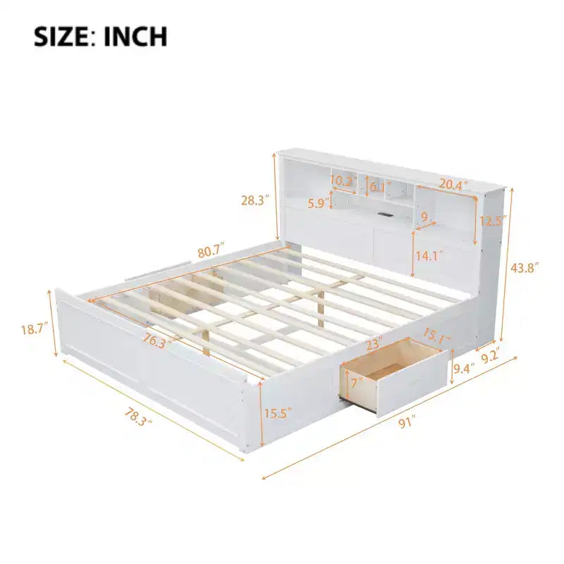 FAMYYT King Size Wood Platform Bed with Multi-storage Headboard, USB and Drawers, Easy Assembly – Image 3