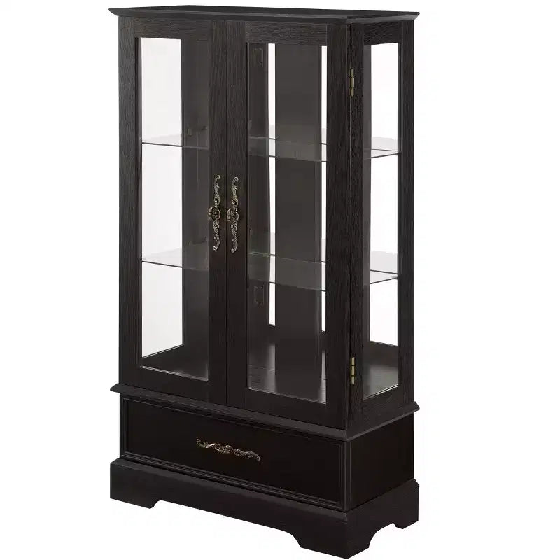 Lighted Glass Curio Cabinet with Adjustable Shelves - Elegant 2-Door Display Cabinet & Built-in Drawer, Includes Bulb – Image 6