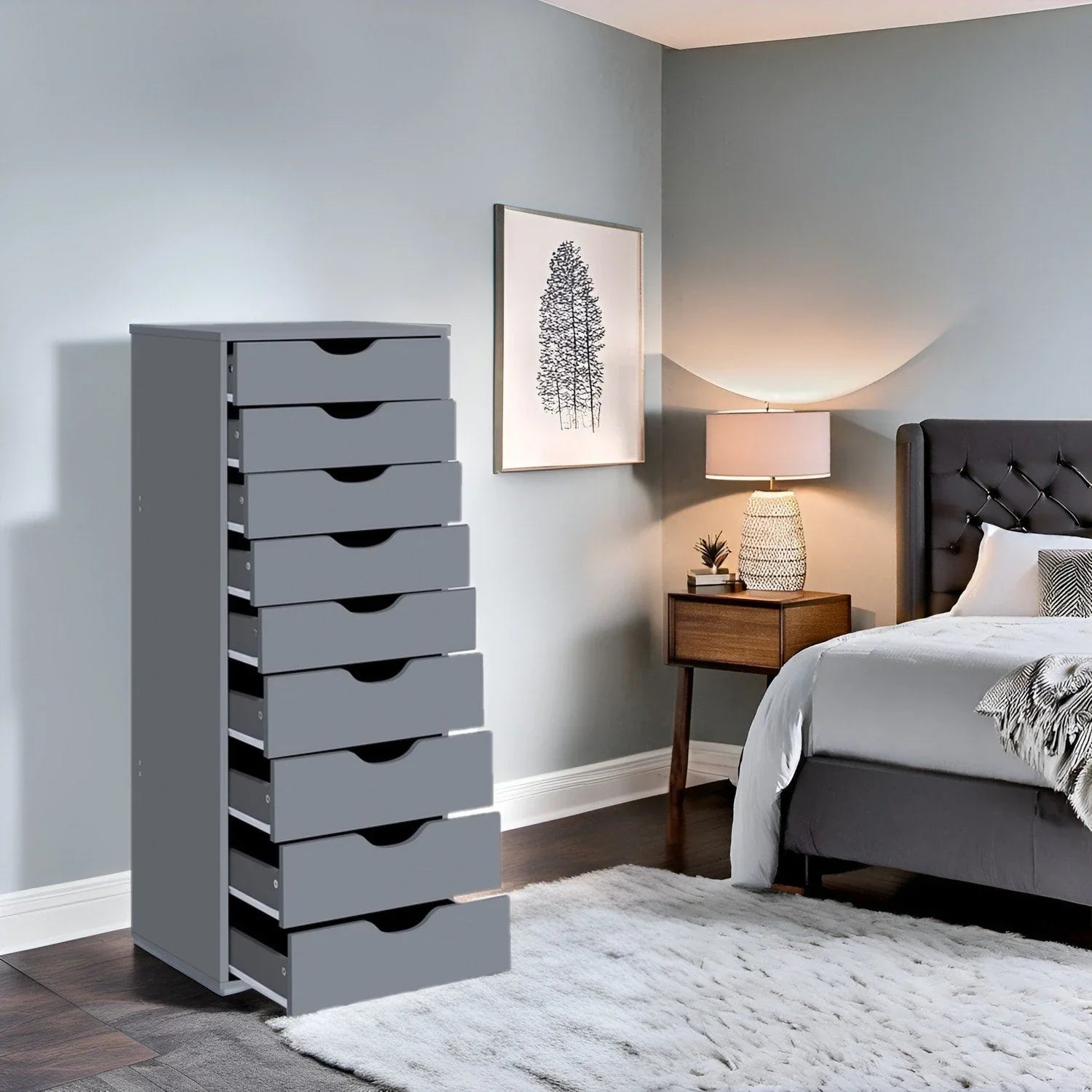 Narrow Wooden 9-Drawer Cabinet with Smooth-Glide Drawers and Top Storage Shelf – Image 3