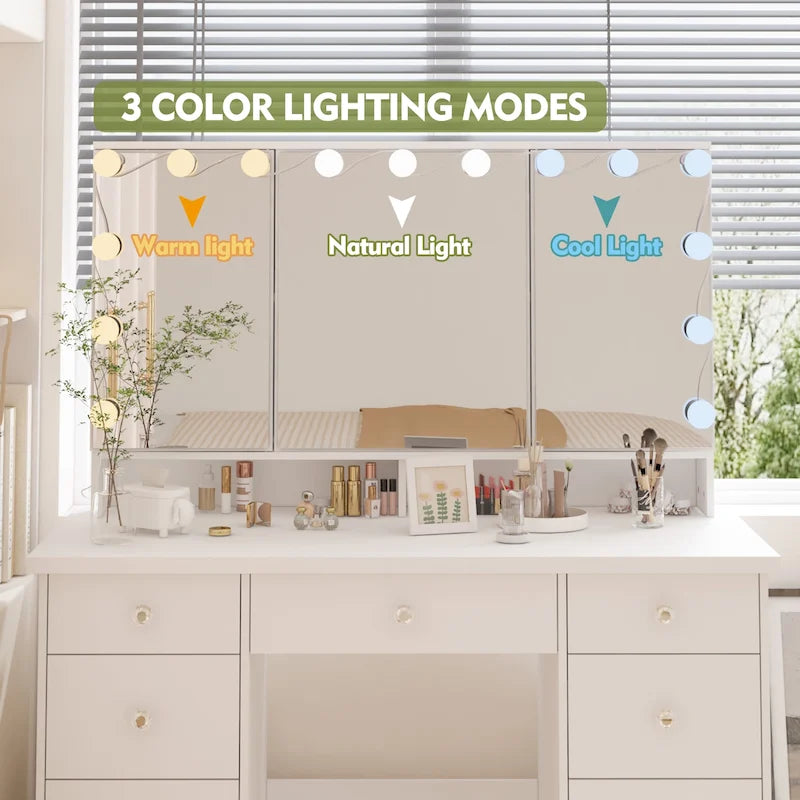Luxurious LED Makeup Vanity with 9 Drawers Elegant Makeup Station – Image 13