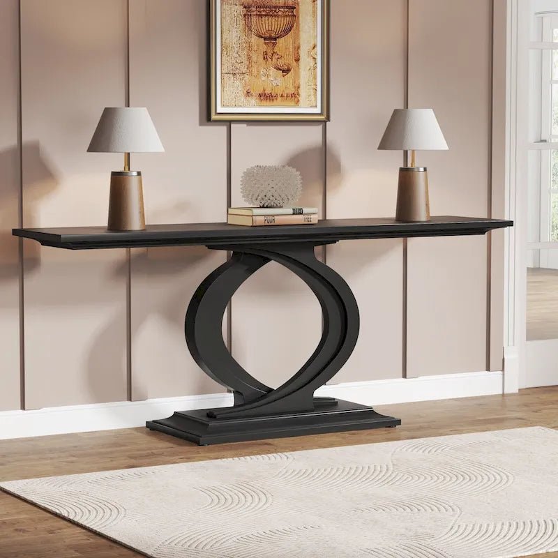 59 Inch Console Table for Entryway, White Farmhouse Sofa Tables for Living Room – Image 9
