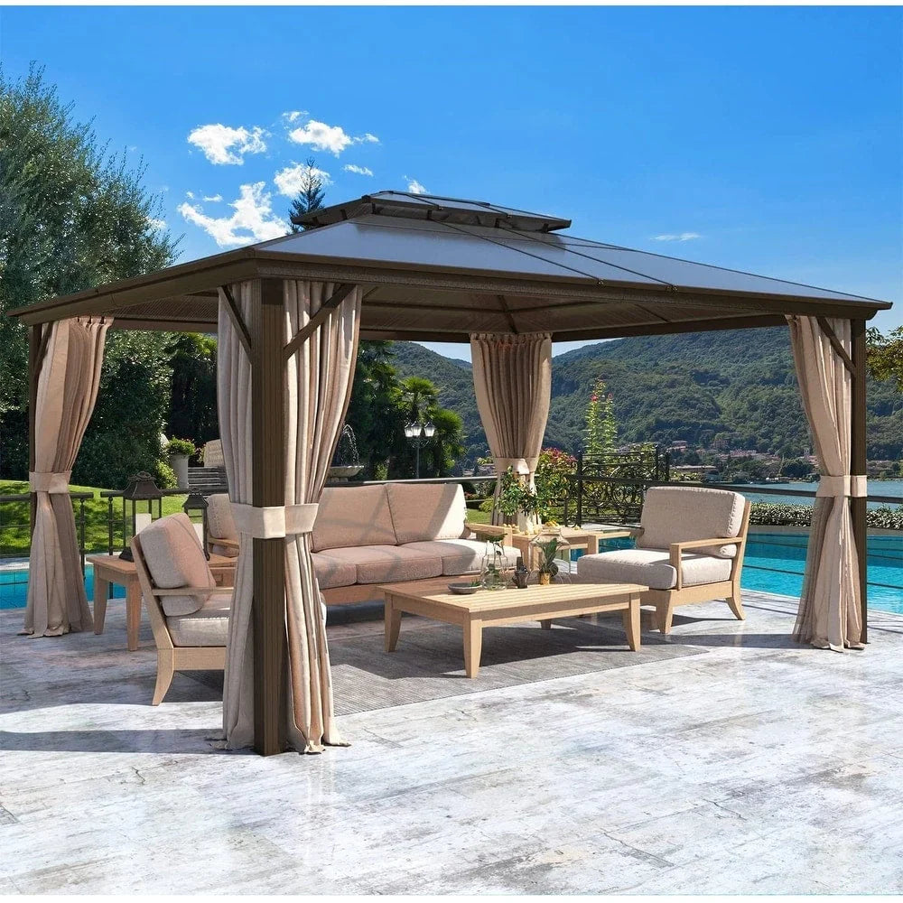 EROMMY Hardtop Gazebo,Outdoor Pergola with Double Roof & Netting & Curtains,Heavy Duty Canopy for Patio, Backyard, Pool party – Image 51