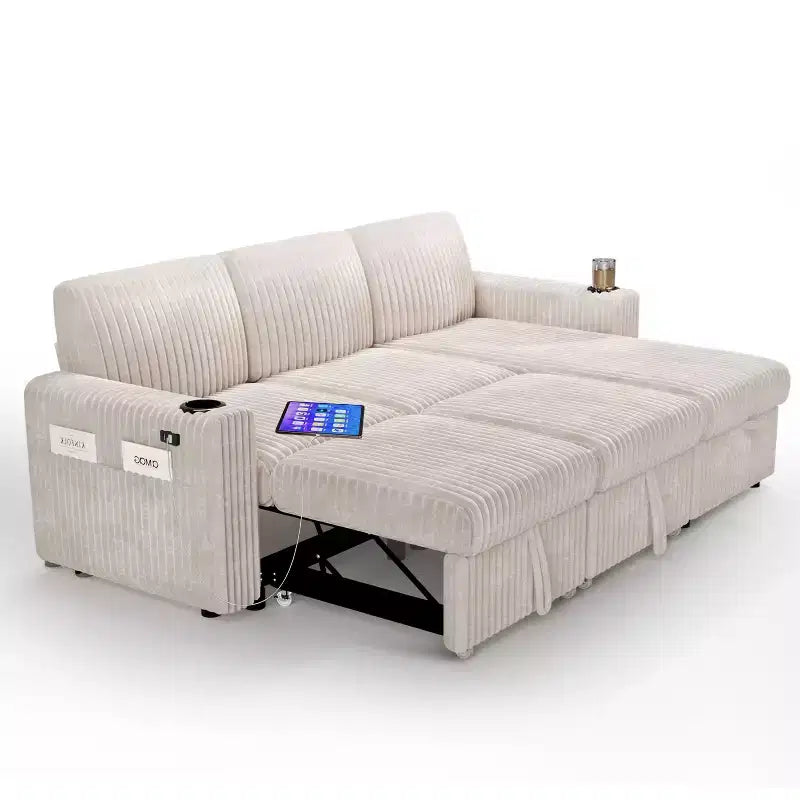 L-Shaped Sectional Sleeper Sofa with Pull-Out Bed, USB Ports & Storage – Image 15