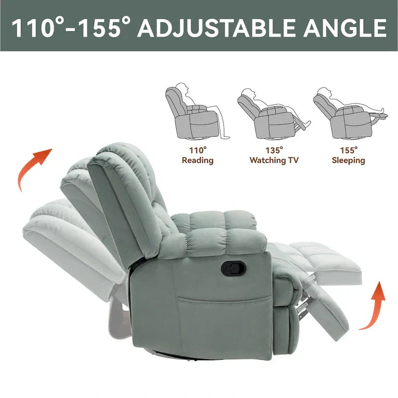 Lazy Boy Swivel Rocker Fabric Recliner Chair, Overstuffed Large Manual Recliner Glider with Pillow Top Arms and Cushion Back – Image 15