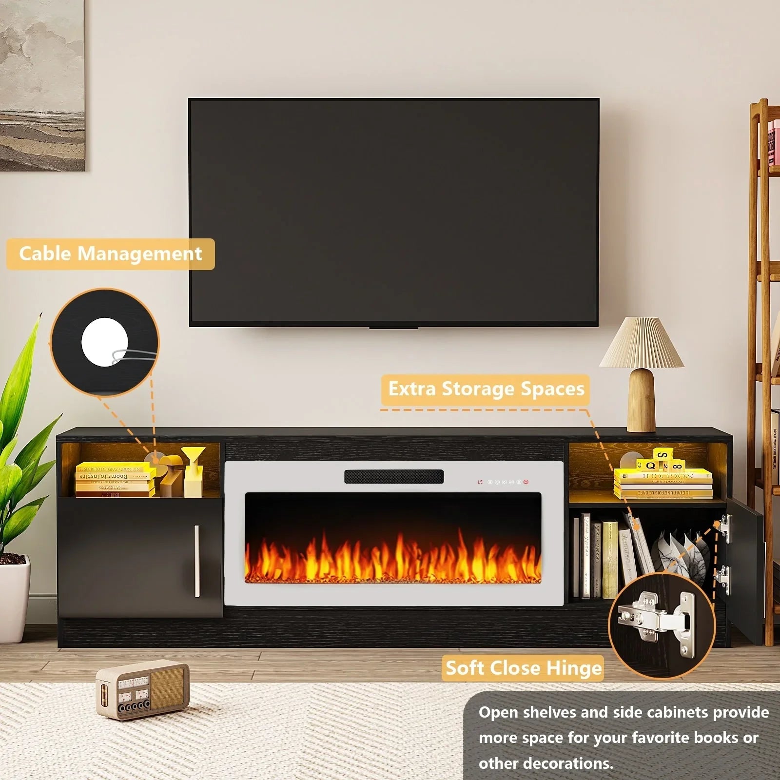 Bossin 70 Fireplace TV Stand with 36 Electric Fireplace, TV Stand for TVs Up to 80, 16 Colors LED Lights/Entertainment Center – Image 60