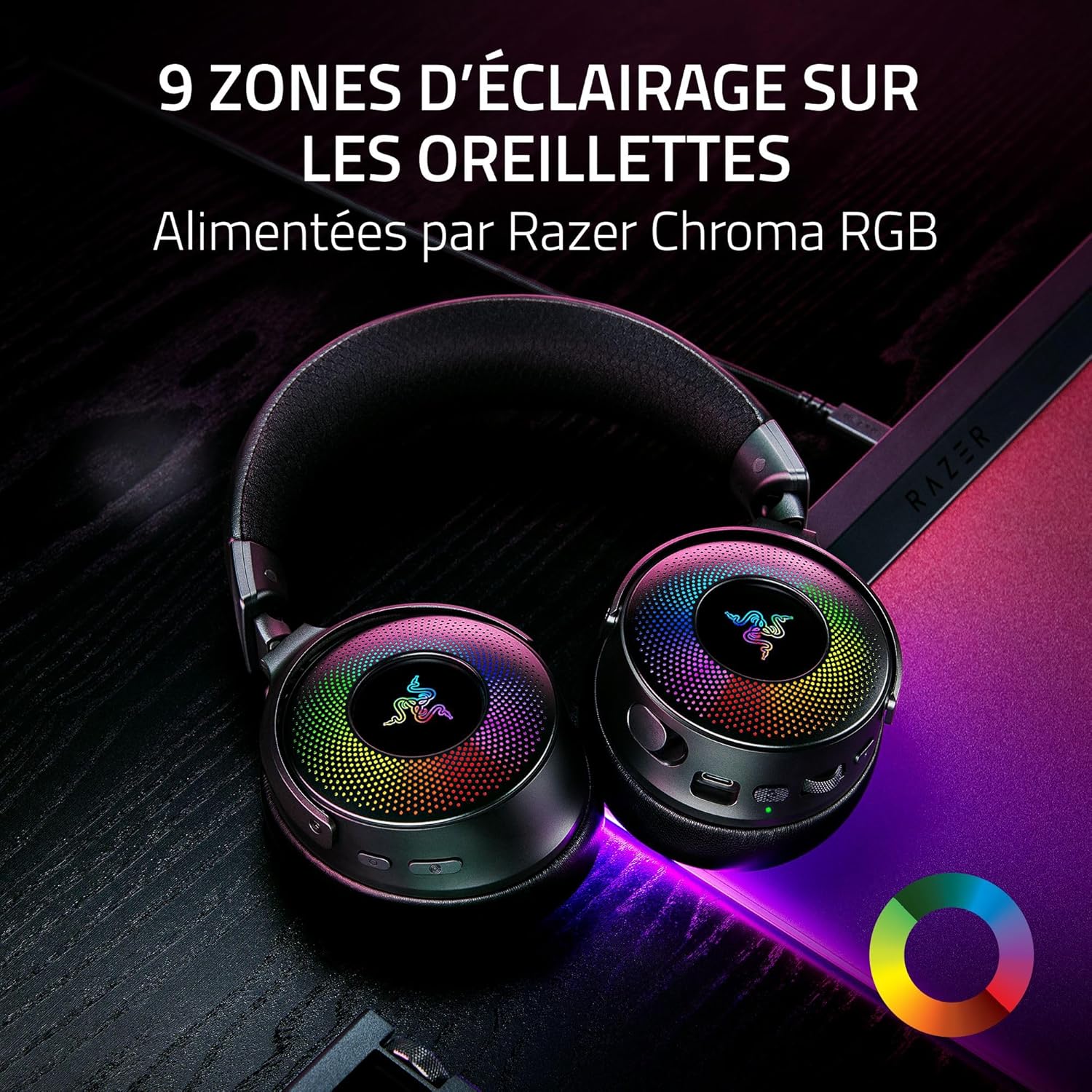 Razer Kraken V4 Pro - Casque de Jeu sans Fil avec hub de contrôle - Sensa HD haptics (hub de contrôle OLED, Triforce 40mm Drivers, HyperSpeed & Bluetooth, THX Spatial Audio, RGB) Noir – Image 12