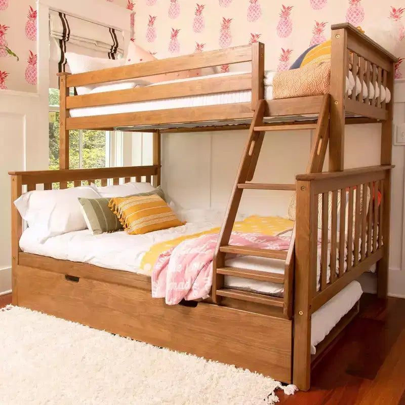 Max & Lily Solid Wood Bunk Bed, Twin over Full with Storage Trundle and Ladder for Kids – Image 3