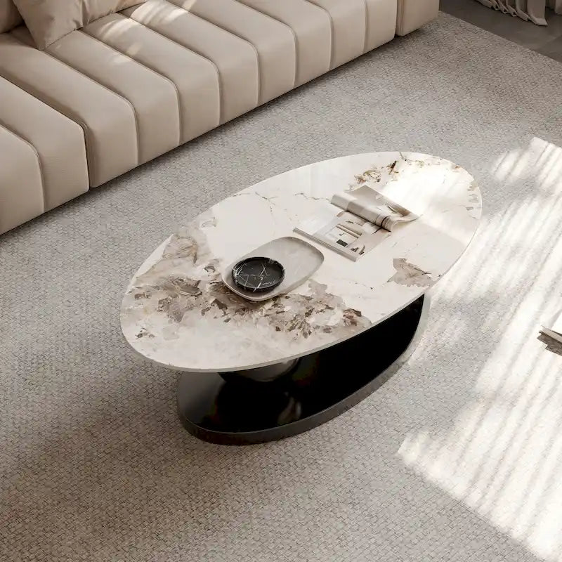51 Modern Pandora Oval Coffee Table with Glossy Sintered stone top, Luxury Coffee Table, Stainless Steel Legs for Livingroom – Image 15