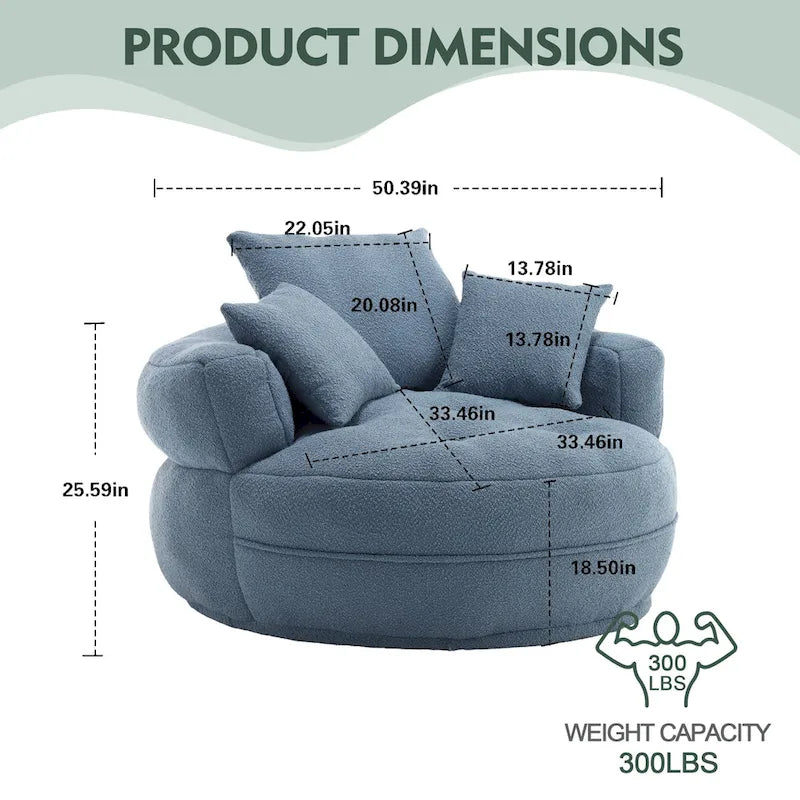 Round Lazy Sofa Chair – White/Blue/Grey/Yellow/Orange/Rose Red/Navy/Green, Single & Couple Seat – Image 23