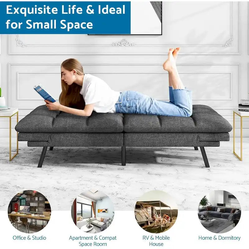 Memory Foam Futon Couch Bed Convertible Sofa with Adjustable Splitback for Compact Living Space – Image 4