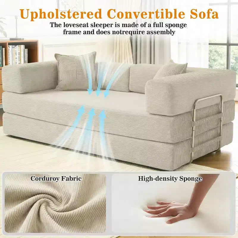 Dyonery 78Folding Sofa Bed Convertable Corduroy Couch King Size Floor Sleeper 4-in-1 DIY Combination Modular Sofa Fold Out Comfy sofa. – Image 10