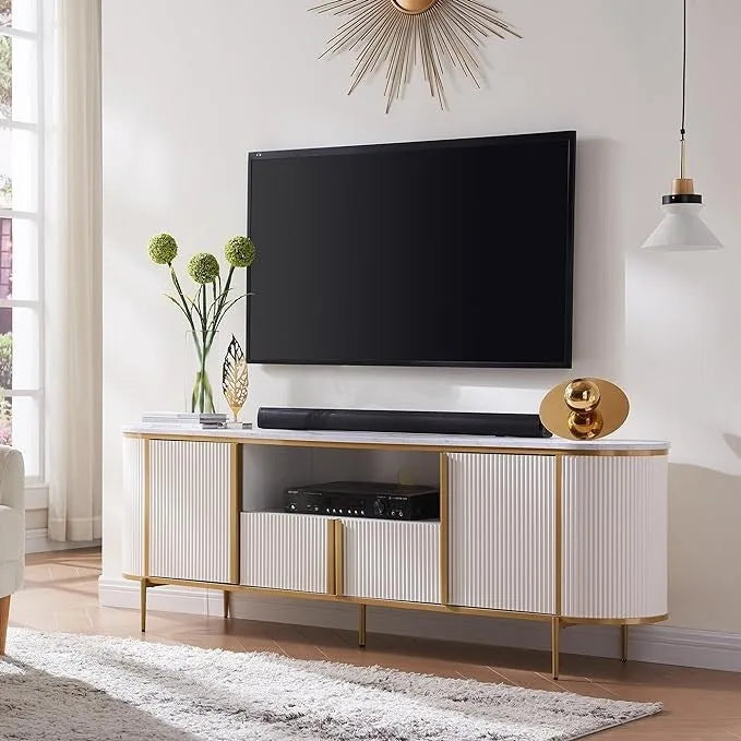 Modern Luxury TV Stand, Entertainment Cente, with Faux Marble Top – Image 6