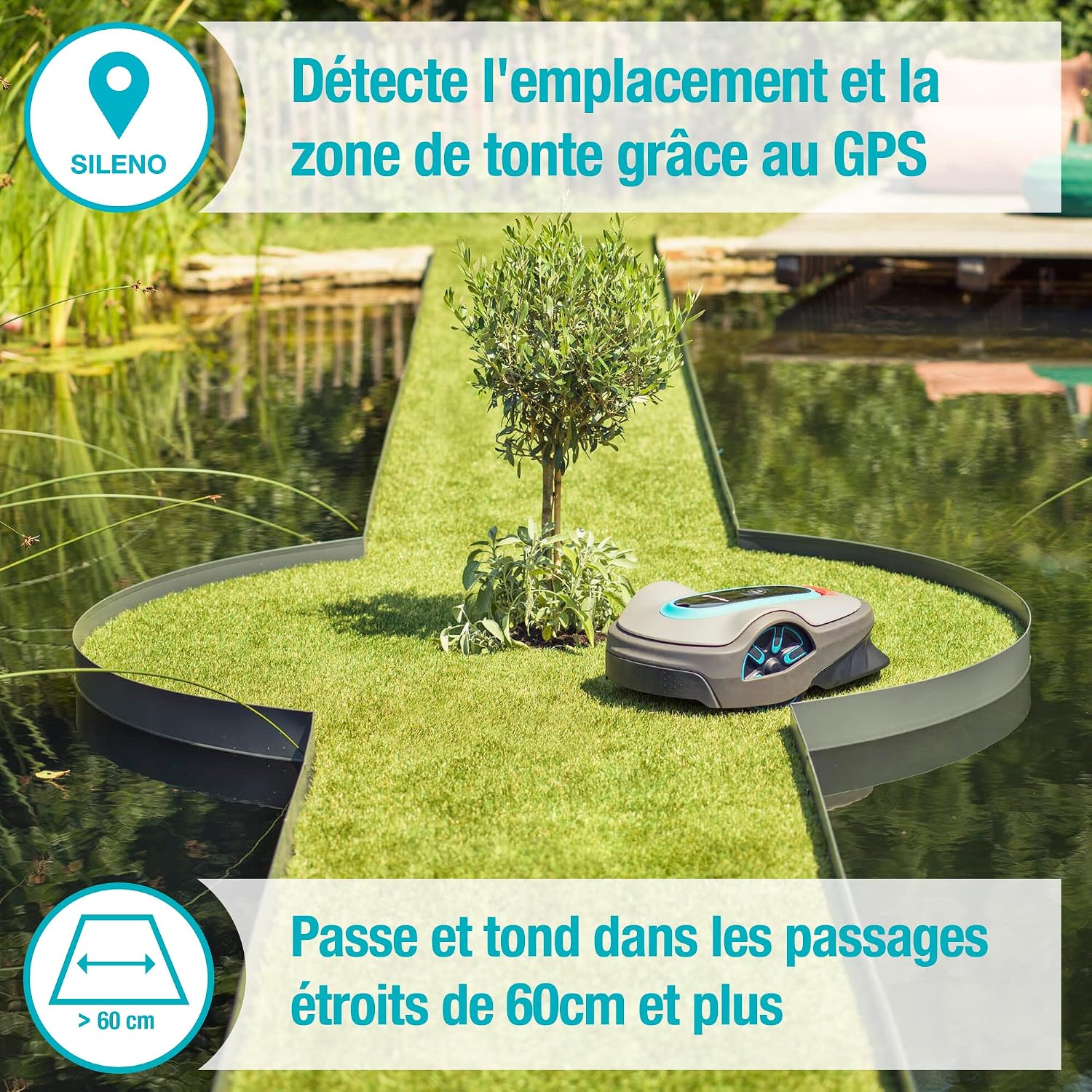 Gardena Tondeuse Robot Smart SILENO City 500 m² Set: Technologie Lona IA innovante, réglage Via Application, SensorControl, pour pentes 35% Max, passerelle Smart, FR-Version (19602-66) – Image 4