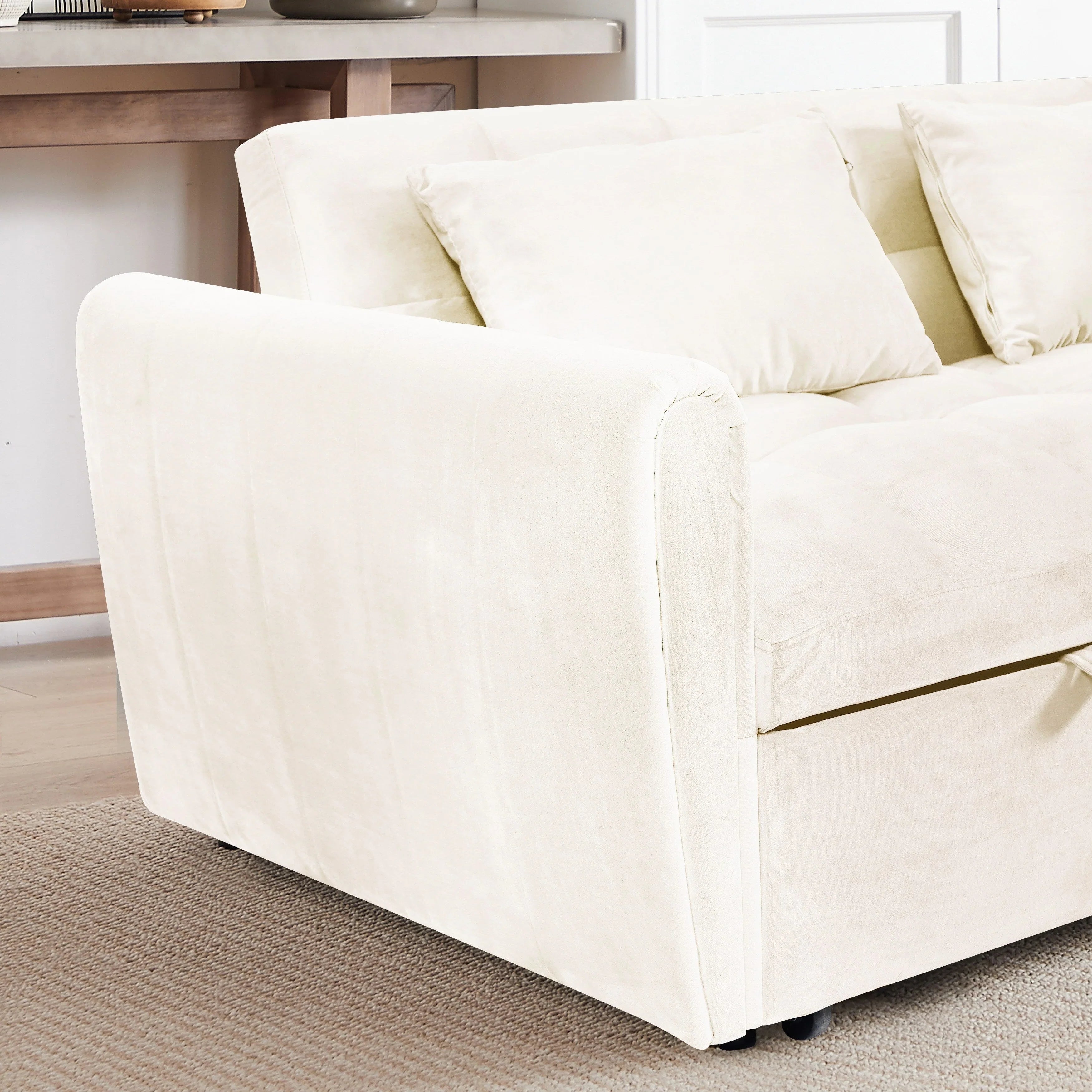 64.96 Velvet 3-in-1 Convertible Sofa Bed with Adjustable Back, Storage Pocket, and 500lb Weight Capacity – Image 11