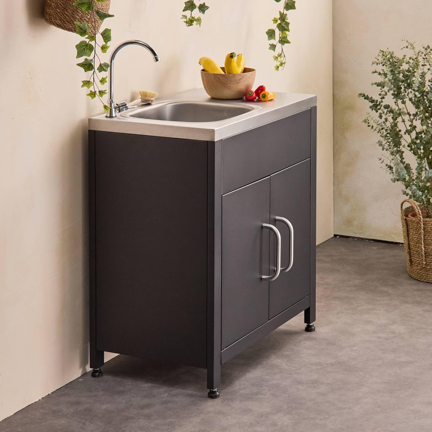 sweeek - Meuble de Cuisine extérieure en Acier avec évier L80cm – Image 4