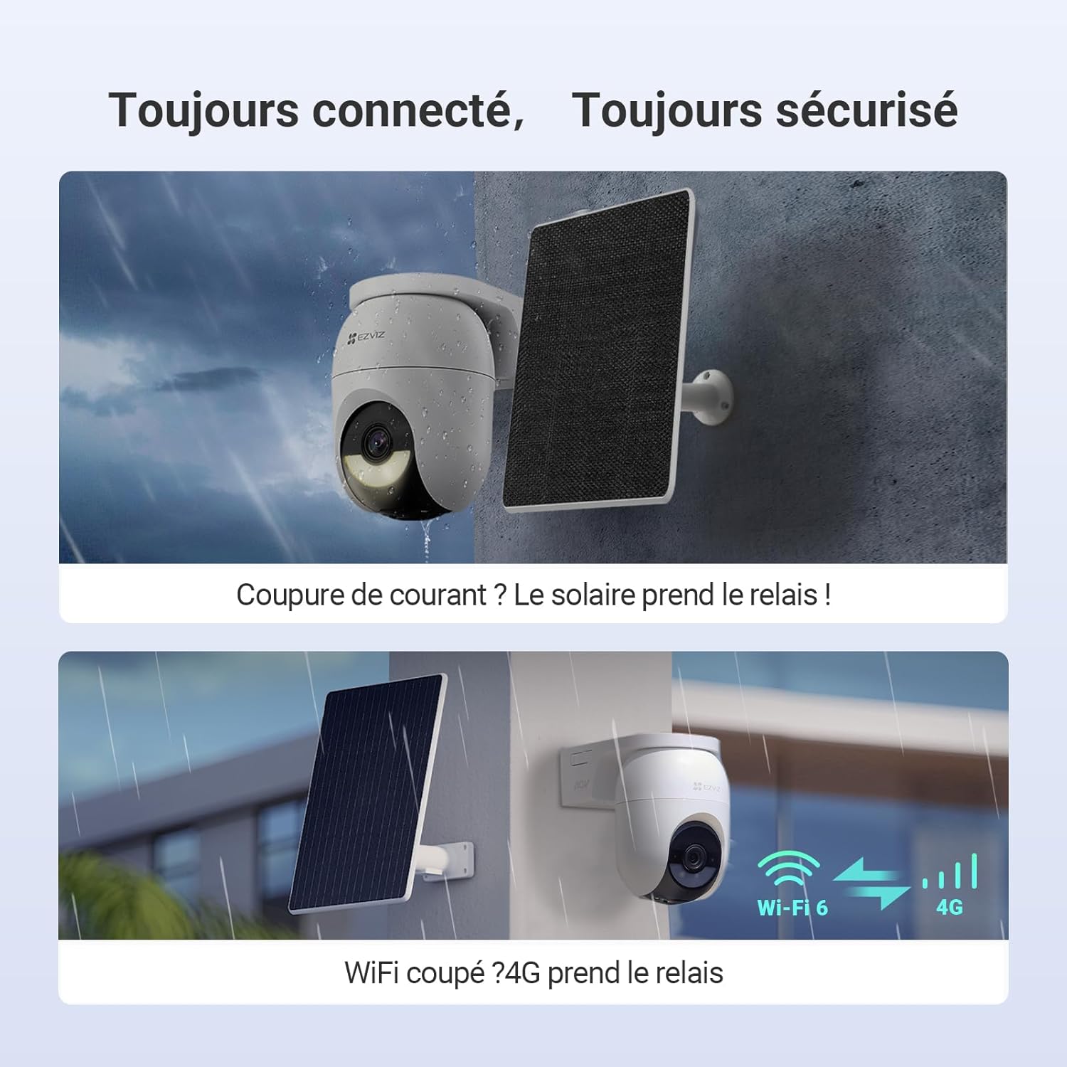 EZVIZ 4G LTE Camera Solaire, 2K+ Camera Surveillance WiFi Exterieure sans Fil, Wi-Fi/4G Compatible, AOV 24/7 Enregistrement, Détection Humaine/Véhicules, Vision Nocturne Couleur, CB8 Lite 4G Kit – Image 5