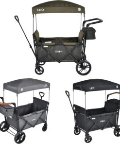 FableKids Chariot Leo X2Lite avec Toit 2 Places Chariot de Transport Pliable Sac arrière Harnais 5 Points Roues 360° Couverture Anti-poussière Incluse Oxford 600D Vert Safari