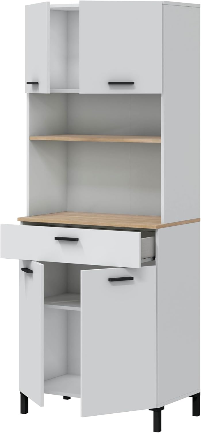 Habitdesign Modèle Kira Meuble de cuisine 4 portes + 1 tiroir Finition blanche Artik et naturel, dimensions : 185 x 72 x 40 cm H x l x P . – Image 4