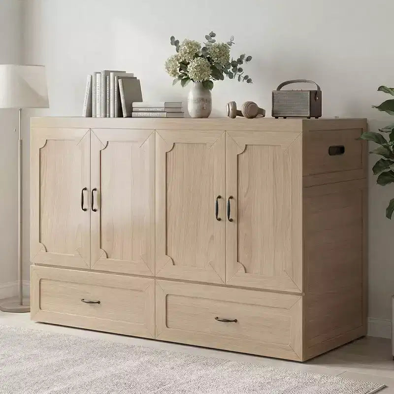 Mjkone Queen Size Convertible Murphy Cabinet Bed with Mattress, USB Charging, Storage Drawers – Image 18