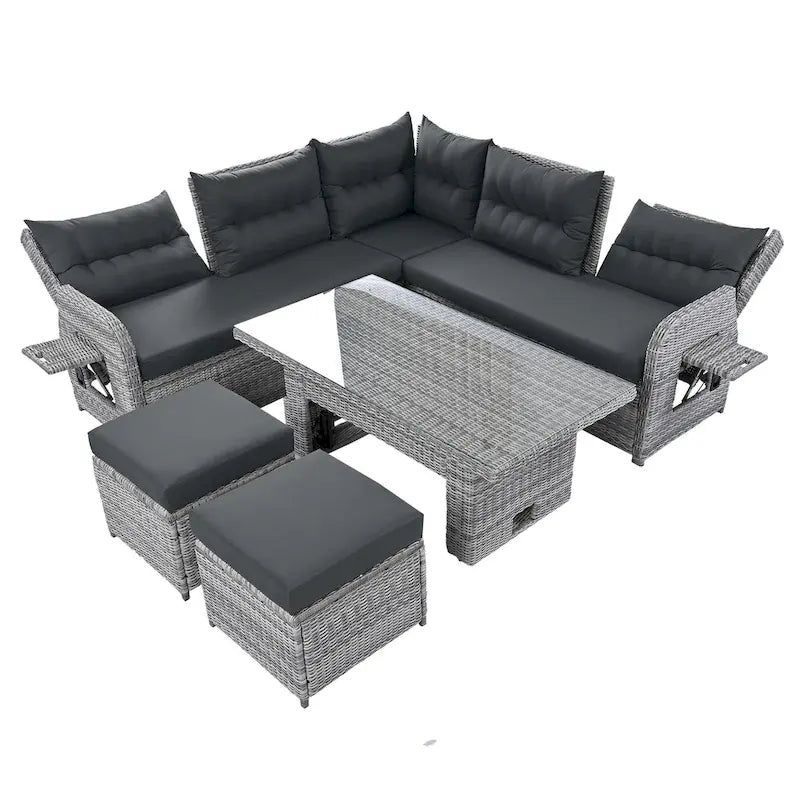 Outdoor Rattan Sectional Sofa Set with Adjustable Table & Recliners – Image 16