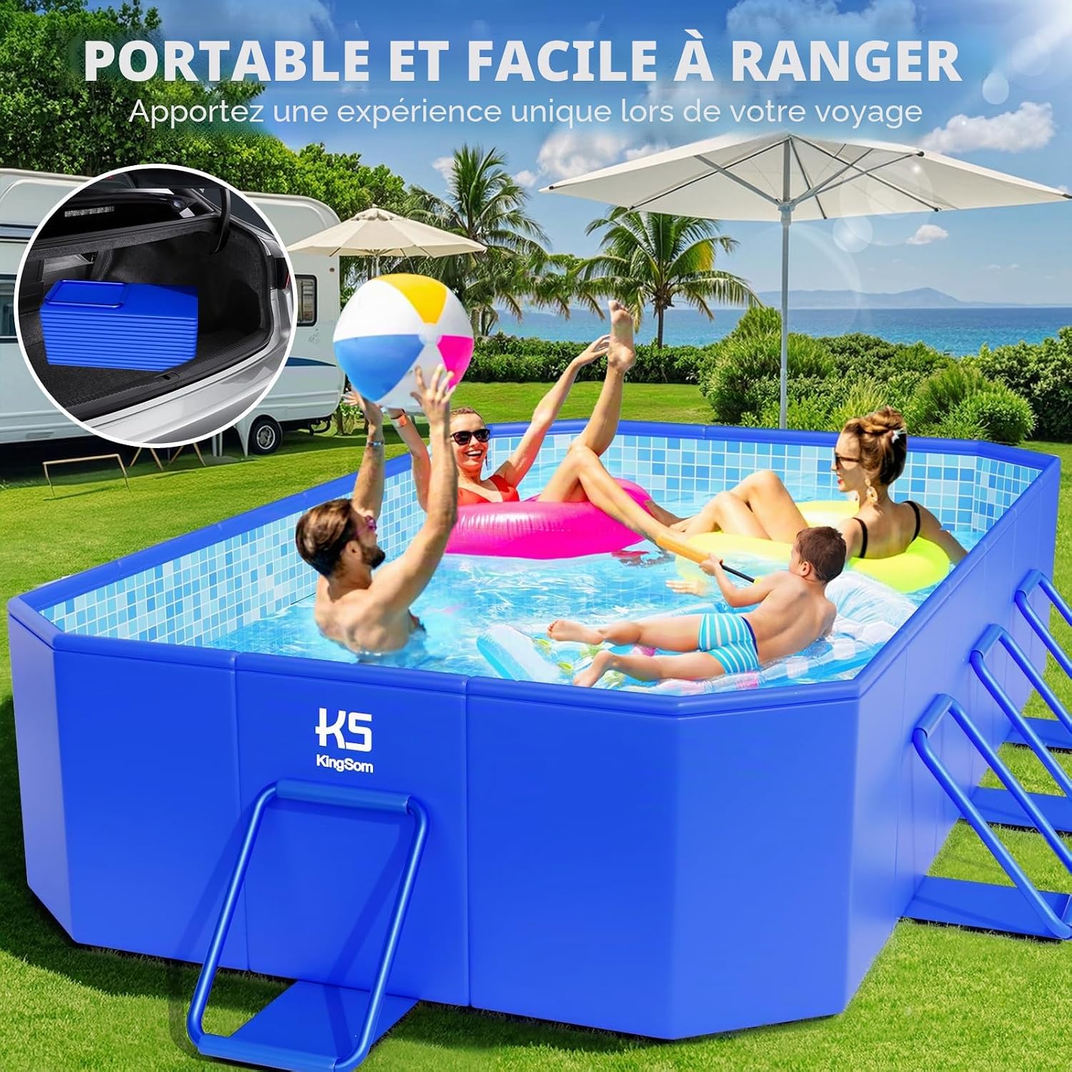 KingSom Piscine Tubulaire rectangulaire,Piscine hors Sol rectangulaire,Surdimensionné et Épaissi,Piscine Metal Frame Piscine Tubulaire,Facile à Ranger,Piscine Pliable,Piscine Adulte, 300 x 185 x 51 cm – Image 7