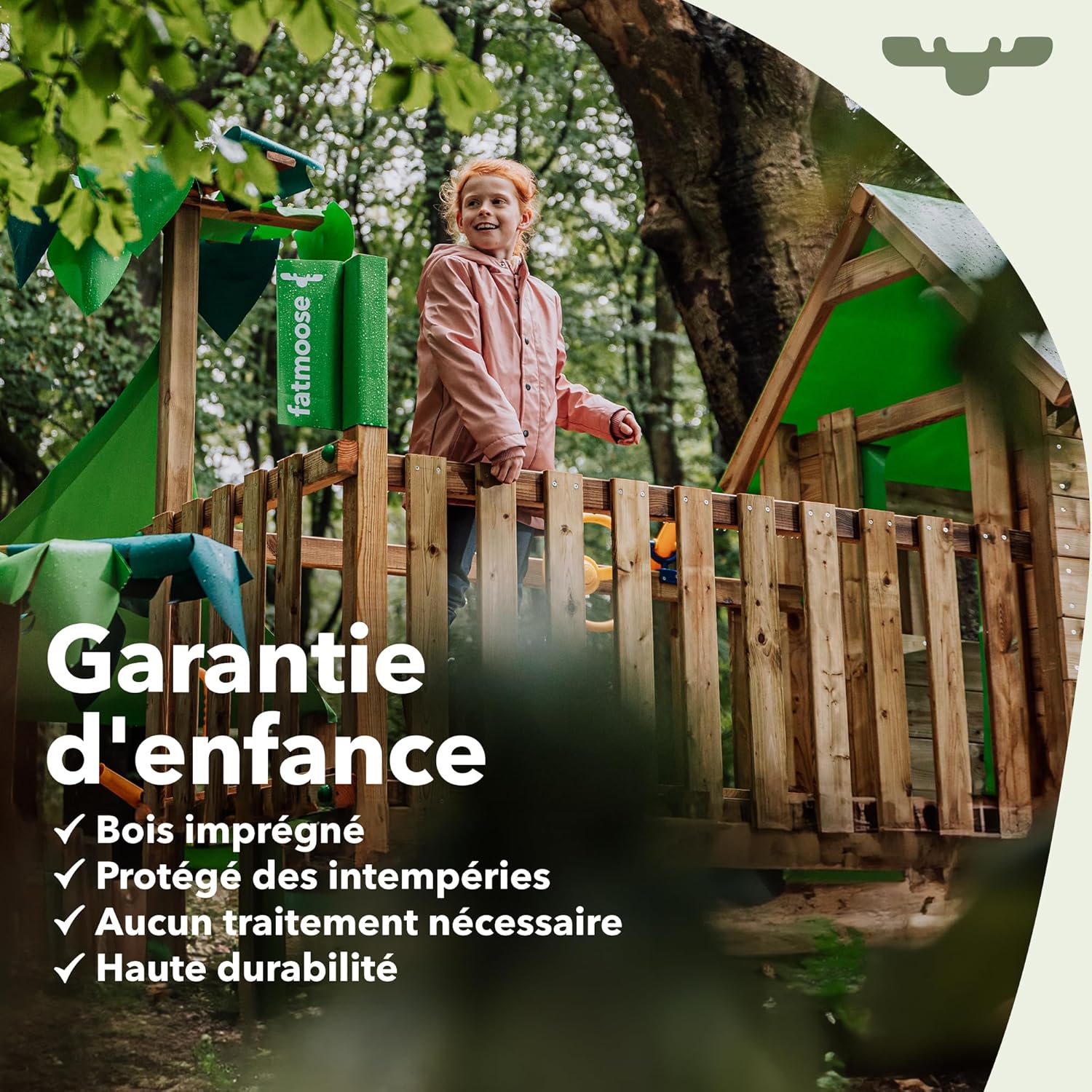 FATMOOSE Portique de Balançoire JollyJack - Double Avec Toboggan Vert Pomme et Annexe à Grimper, en Bois Pour Enfants Dans Le Jardin – Image 4